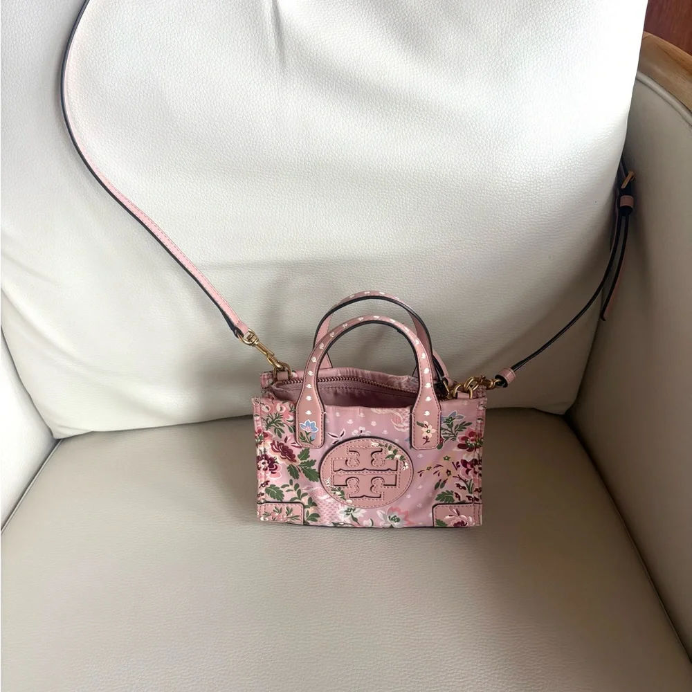 Rare Tory Burch Pink Floral Mini Ella aka Micro Ella Tote - Picture 2 of 14